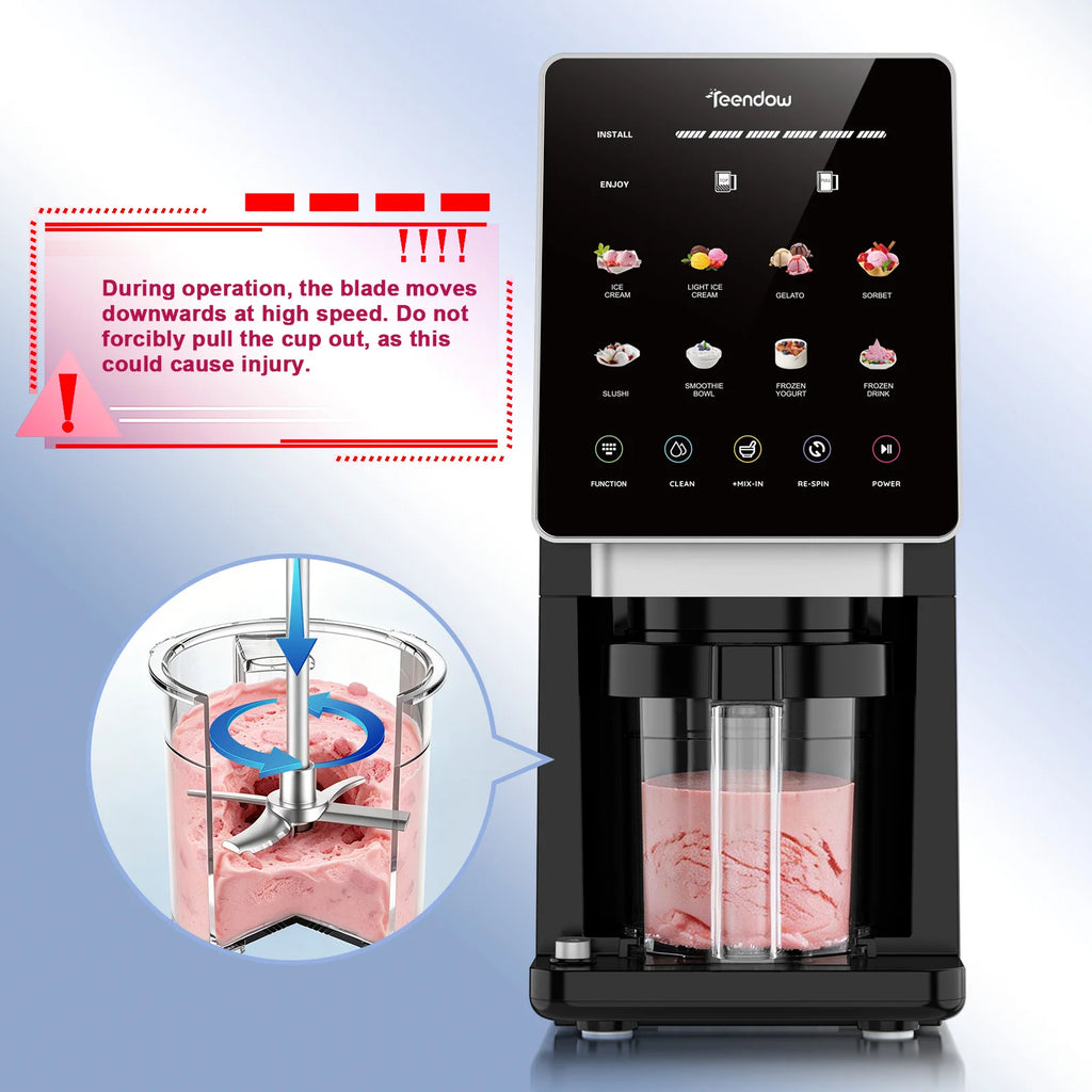 Teendow Ice Cream Maker — 10-in-1 with Mix-In, Re-Spin & Self-Clean | 800W