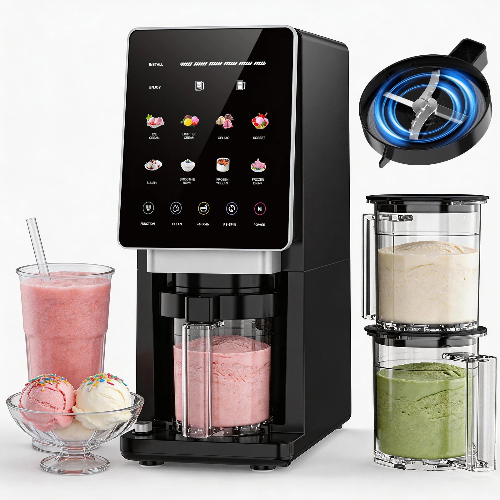 Teendow Ice Cream Maker — 10-in-1 with Mix-In, Re-Spin & Self-Clean | 800W