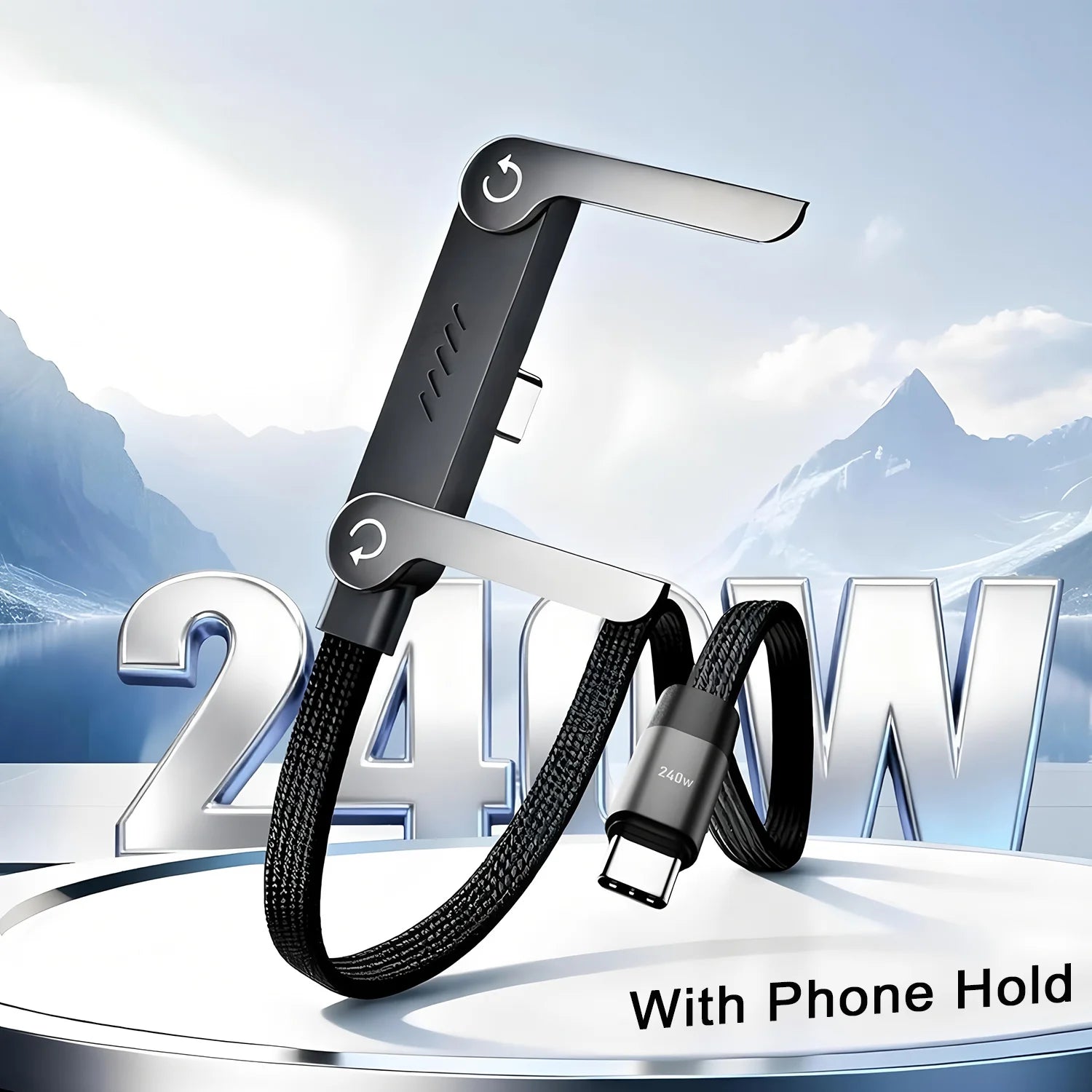 240W Super Fast Charging Cable with Built-In Phone Stand