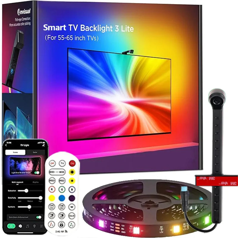 Smart TV LED Backlight Strip with Camera – RGBIC Screen & Music Sync for 55-85" TVs