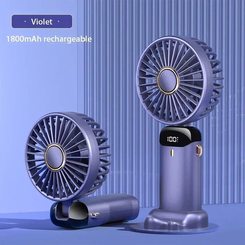 Portable Neck & Handheld Fan with Phone Stand — USB Rechargeable, 5 Speeds