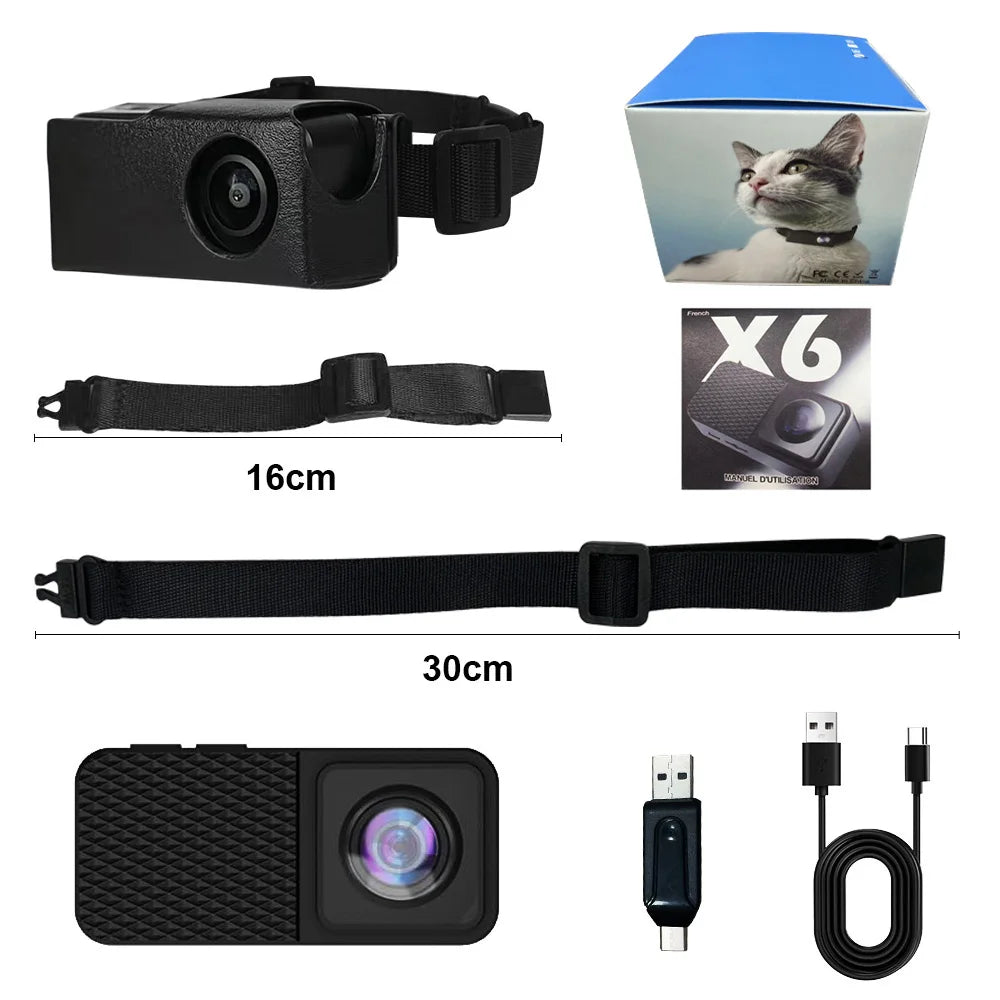 Pet Collar Camera — HD 1080P, 160° Wide Angle, Fits Cats & Dogs | BORME X6
