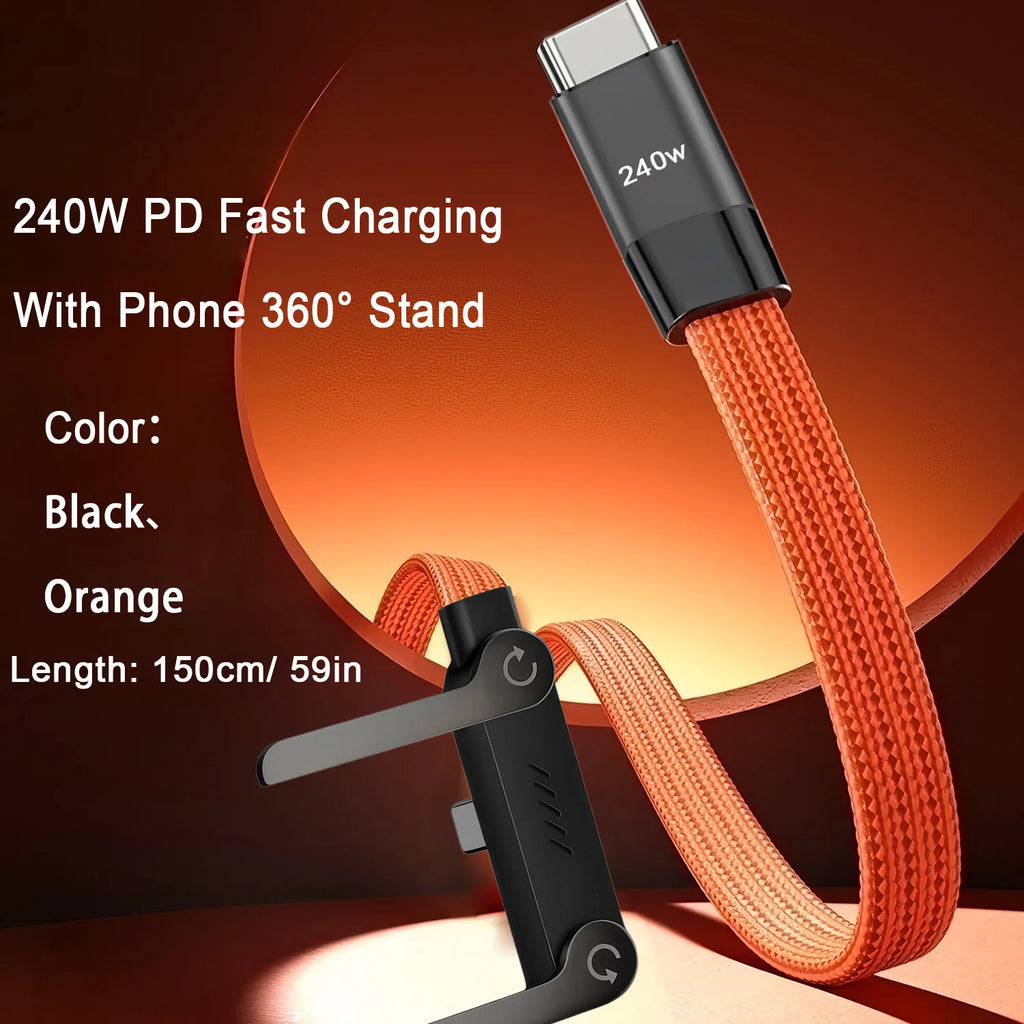 240W Super Fast Charging Cable with Built-In Phone Stand