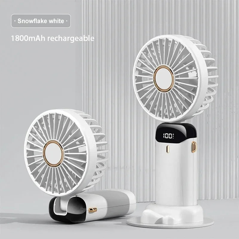 Portable Neck & Handheld Fan with Phone Stand — USB Rechargeable, 5 Speeds