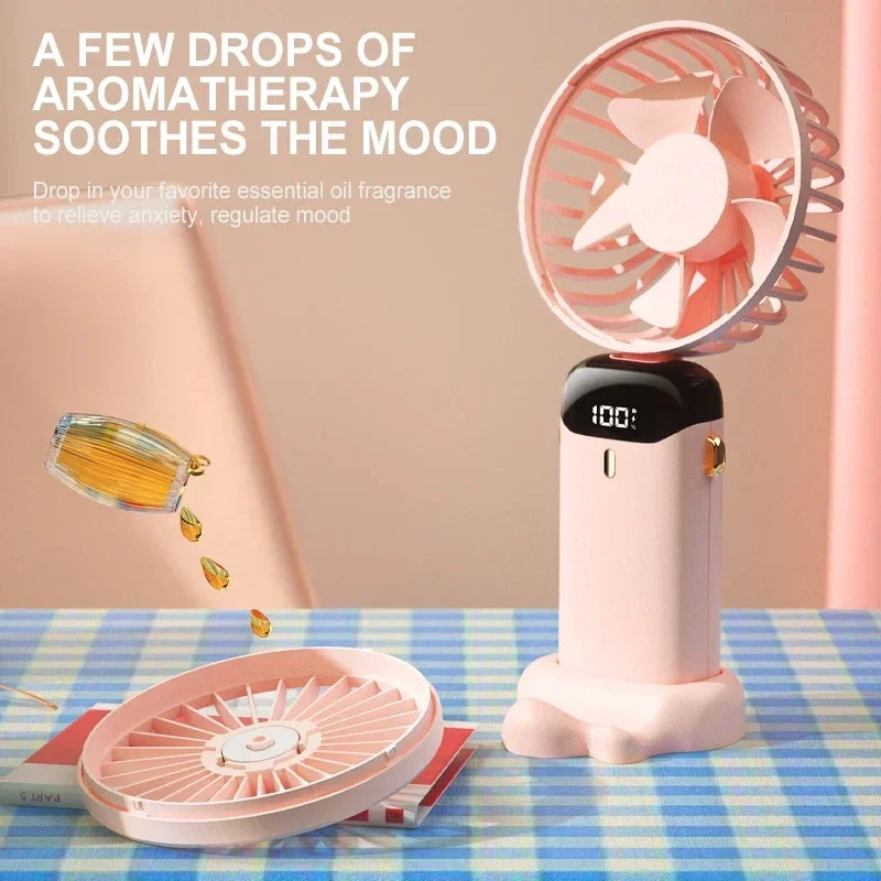 Portable Neck & Handheld Fan with Phone Stand — USB Rechargeable, 5 Speeds