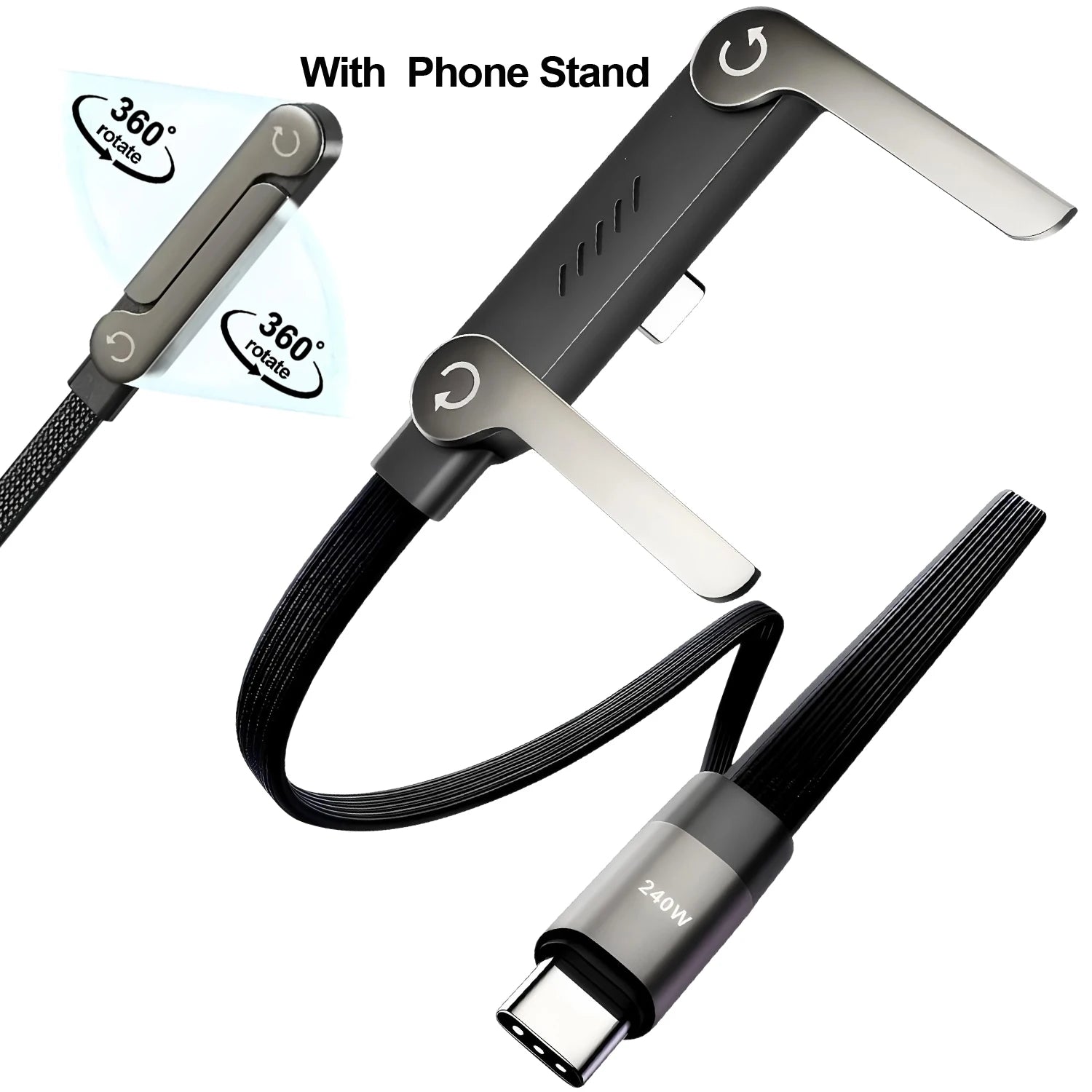 240W Super Fast Charging Cable with Built-In Phone Stand