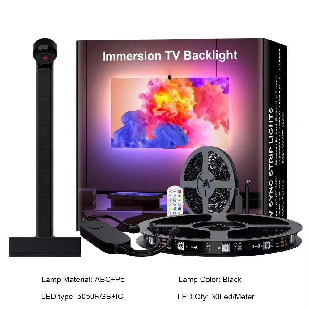 Smart TV LED Backlight Strip with Camera – RGBIC Screen & Music Sync for 55-85" TVs