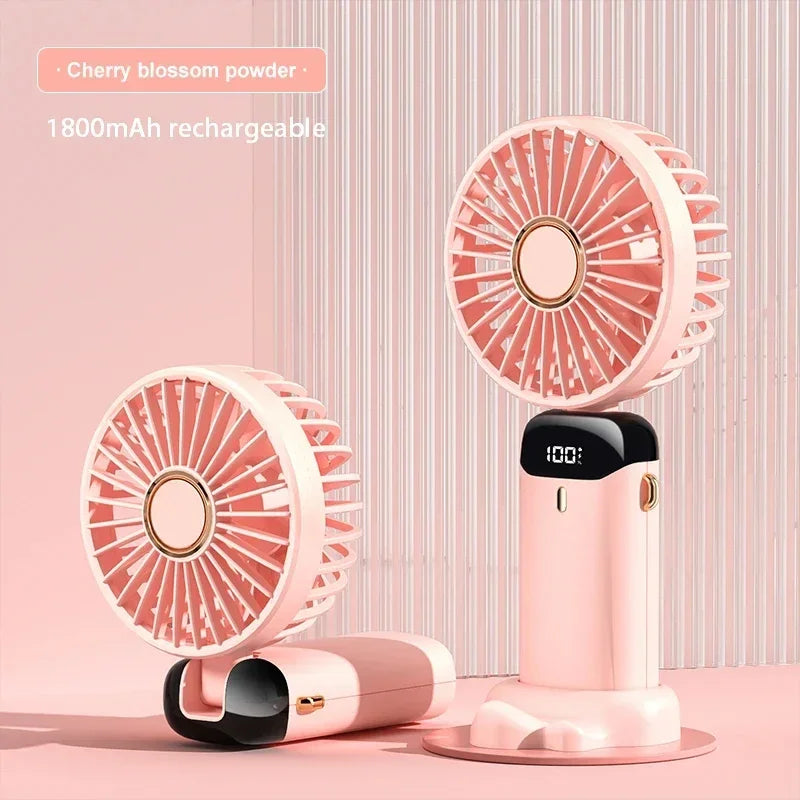 Portable Neck & Handheld Fan with Phone Stand — USB Rechargeable, 5 Speeds