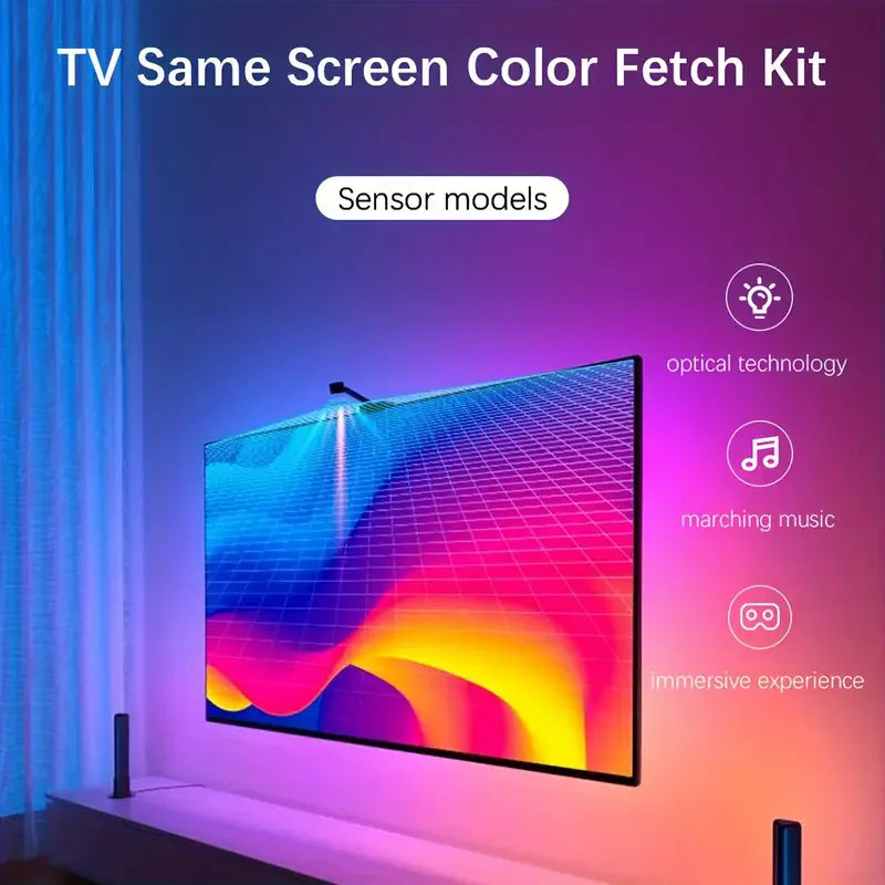 Smart TV LED Backlight Strip with Camera – RGBIC Screen & Music Sync for 55-85" TVs