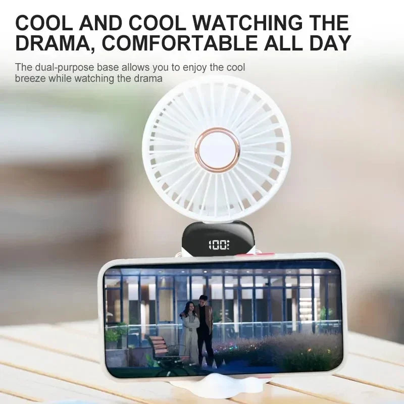 Portable Neck & Handheld Fan with Phone Stand — USB Rechargeable, 5 Speeds