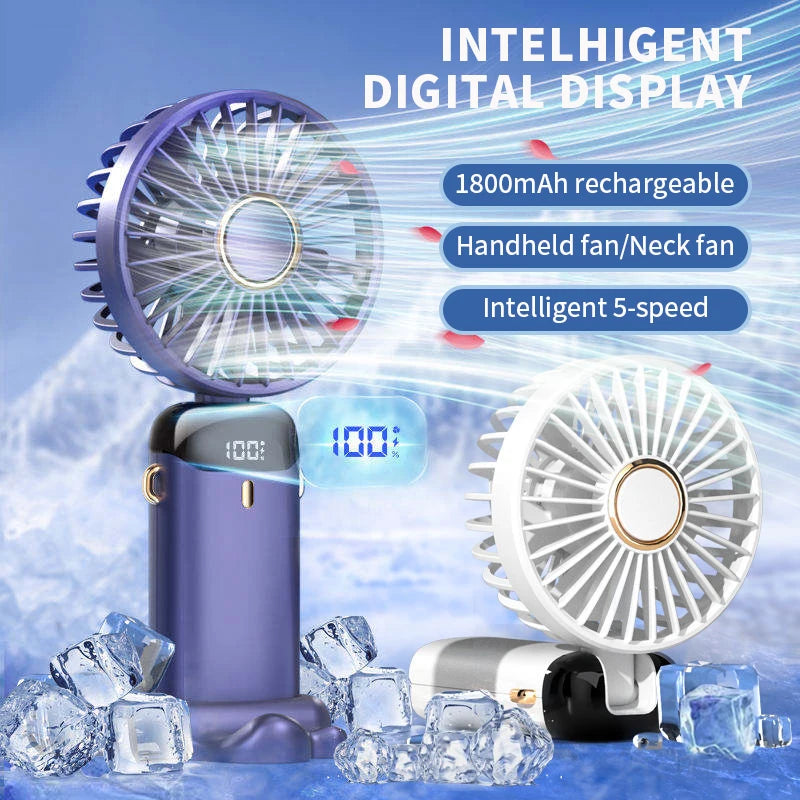 Portable Neck & Handheld Fan with Phone Stand — USB Rechargeable, 5 Speeds