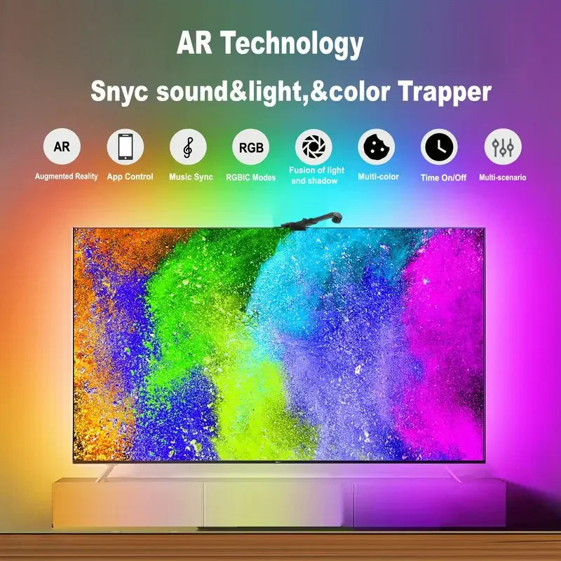 Smart TV LED Backlight Strip with Camera – RGBIC Screen & Music Sync for 55-85" TVs